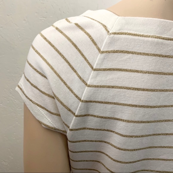 3/$30 Chaps White T-shirt with Gold Stripes Size L - Picture 5 of 7